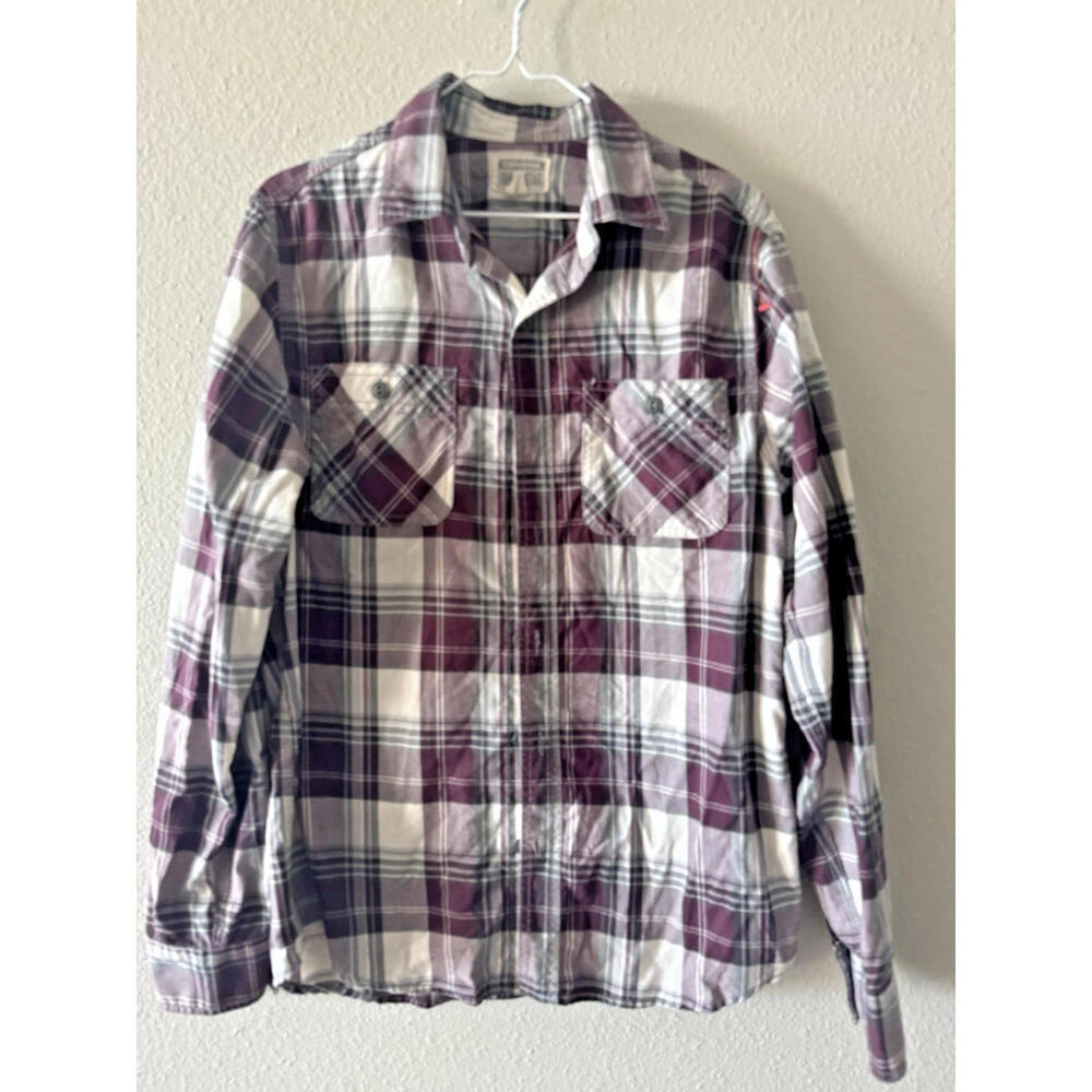 Converse One Star Men's Button-Up‎ Shirt – Size Small – Burgundy Stripes